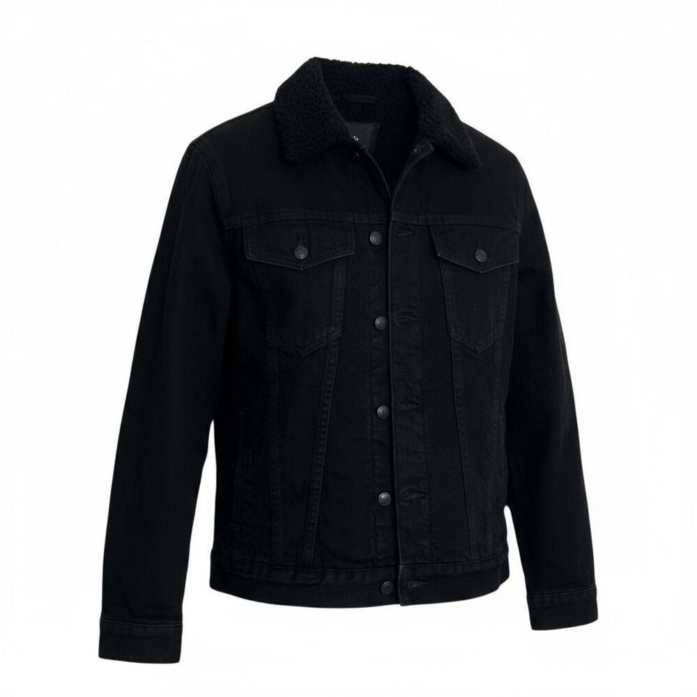 Zara Long Sleeve Lined Button Down Collared Sherpa Denim Jacket Black Size Small